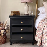 Black Classic 3-Drawer Nightstand with Metal Handles