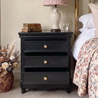 Black Classic 3-Drawer Nightstand with Metal Handles, Set of 2