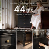 Black Classic 3-Drawer Nightstand with Metal Handles
