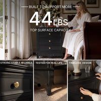Black Classic 3-Drawer Nightstand with Metal Handles, Set of 2