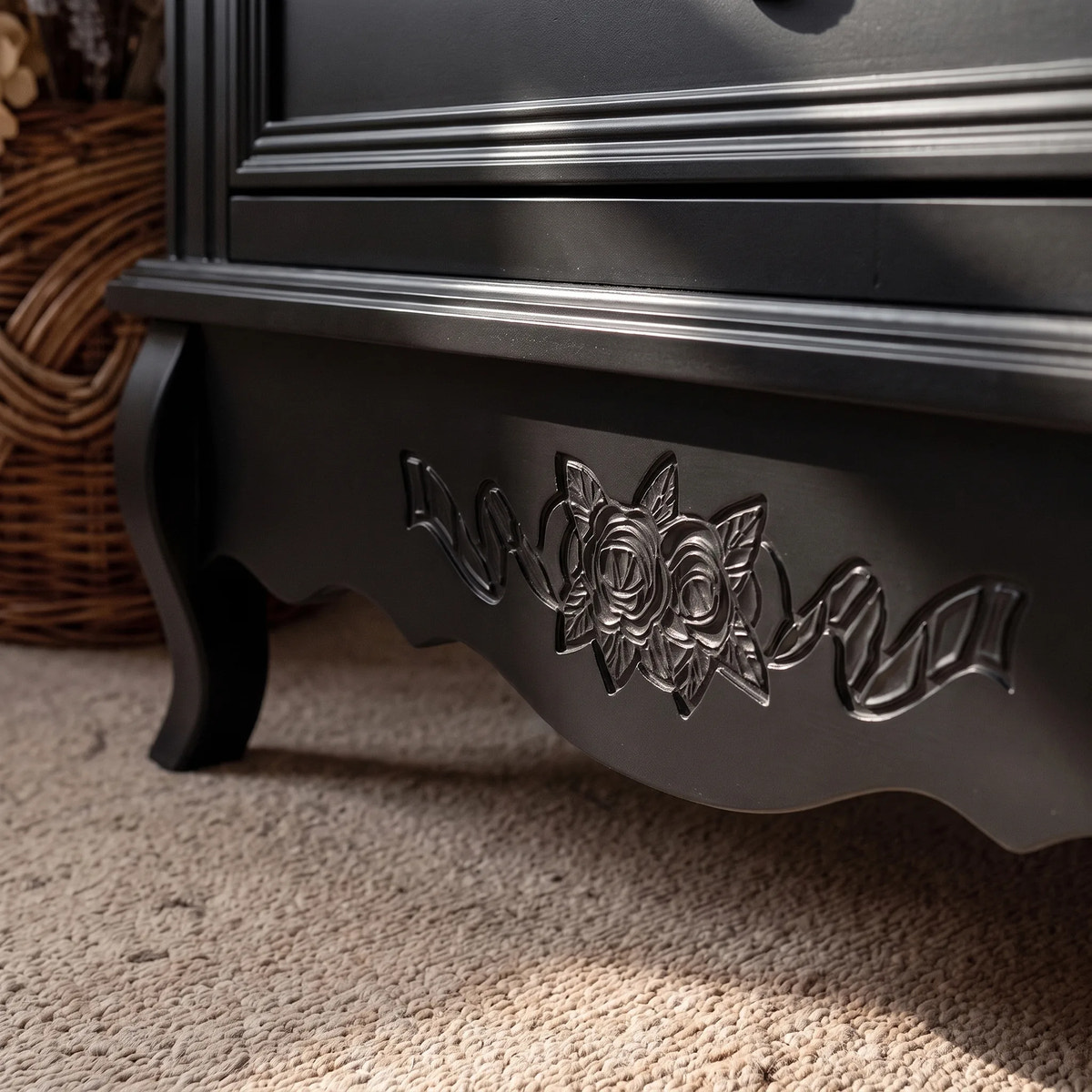 Black Classic 3-Drawer Nightstand with Metal Handles, Set of 2