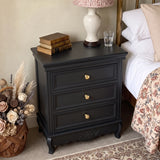 Black Classic 3-Drawer Nightstand with Metal Handles