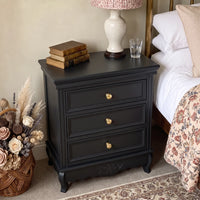 Black Classic 3-Drawer Nightstand with Metal Handles, Set of 2
