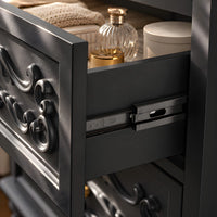 Black Carved 3-Drawer Nightstand with Metal Handles, Set of 2
