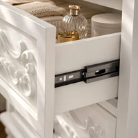 White Carved 3-Drawer Nightstand with Metal Handles