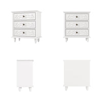White Carved 3-Drawer Nightstand with Metal Handles