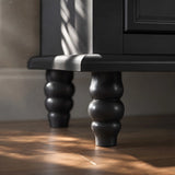 Black Carved 3-Drawer Nightstand with Metal Handles, Set of 2