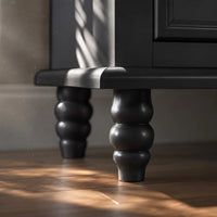 Black Carved 3-Drawer Nightstand with Metal Handles, Set of 2