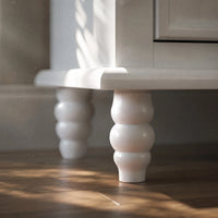 White Carved 3-Drawer Nightstand with Metal Handles