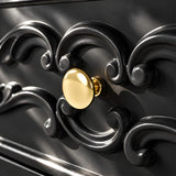 Black Carved 3-Drawer Nightstand with Metal Handles, Set of 2