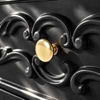 Black Carved 3-Drawer Nightstand with Metal Handles, Set of 2