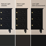 Black Carved 3-Drawer Nightstand with Metal Handles, Set of 2