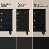 Black Carved 3-Drawer Nightstand with Metal Handles, Set of 2