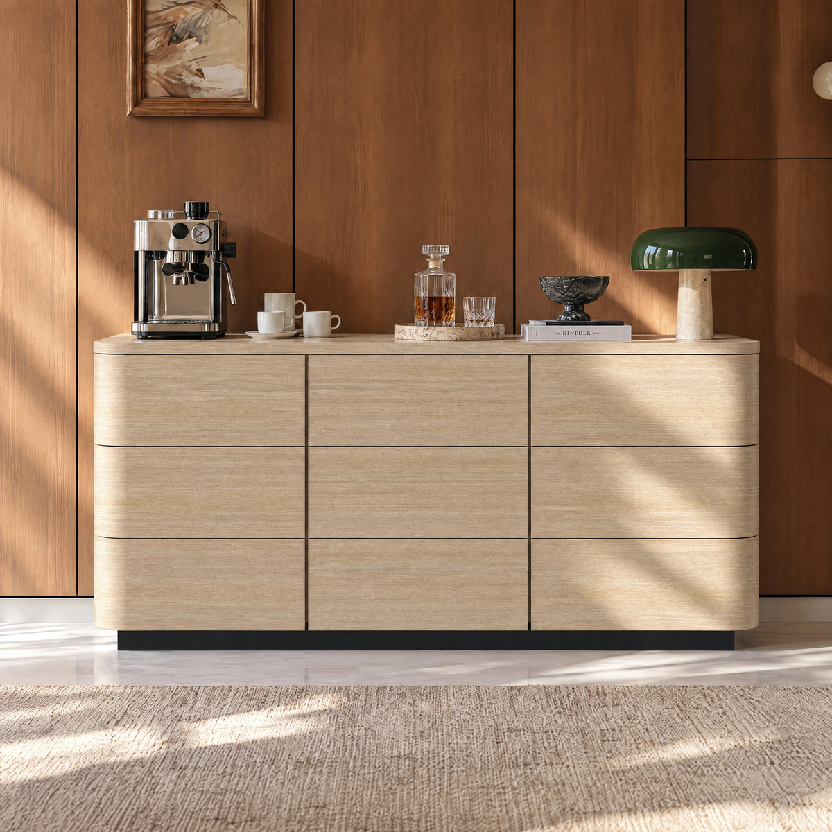 Orbis 9-Drawer Curved Dresser – Oak