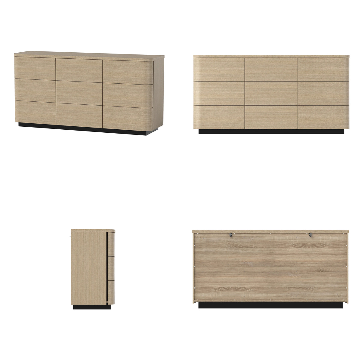 Orbis 9-Drawer Curved Dresser – Oak