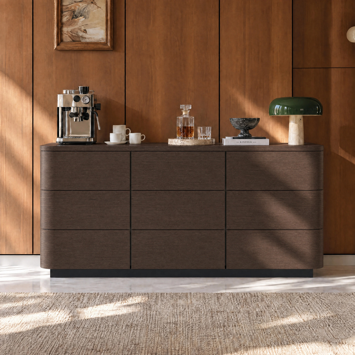 Orbis 9-Drawer Curved Dresser – Black Walnut