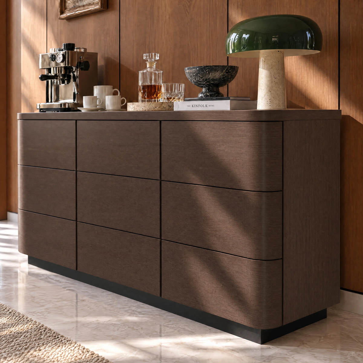 Orbis 9-Drawer Curved Dresser – Black Walnut