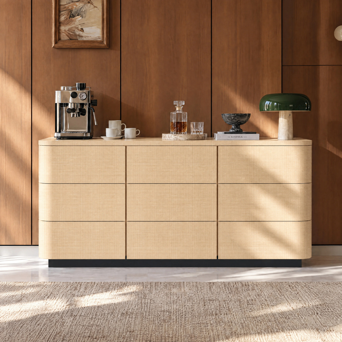 Orbis 9-Drawer Curved Dresser – Natural Wood