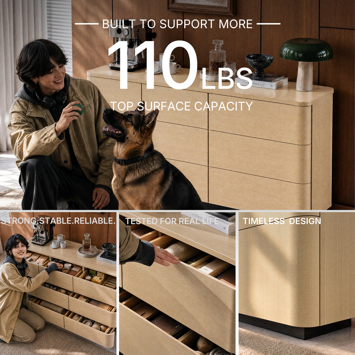 Orbis 9-Drawer Curved Dresser – Natural Wood