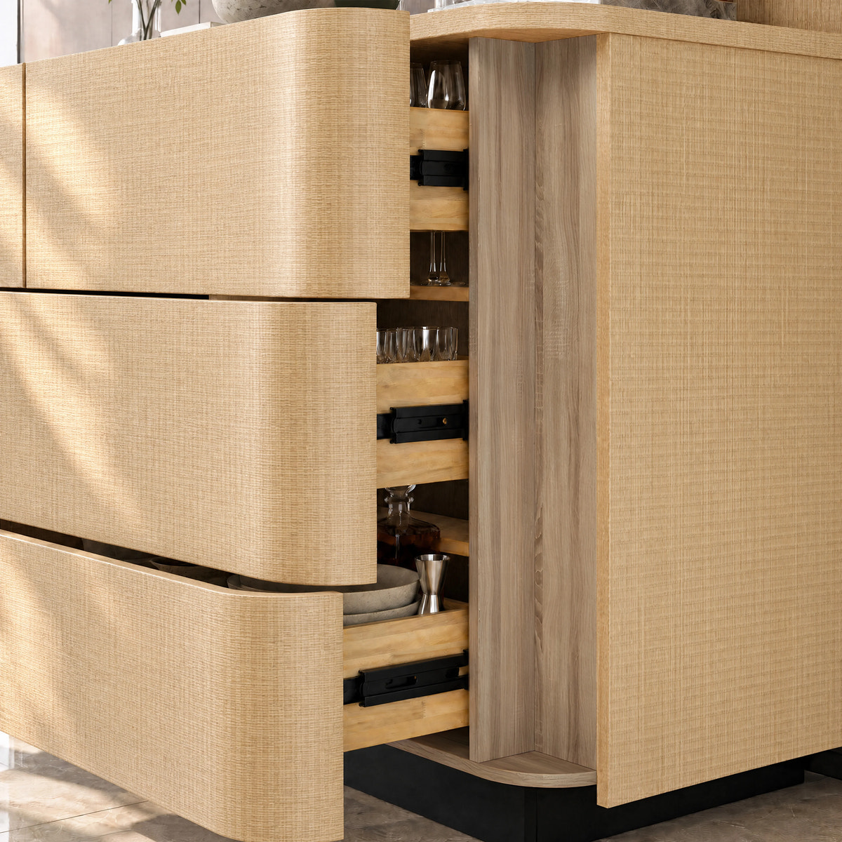 Orbis 9-Drawer Curved Dresser – Natural Wood