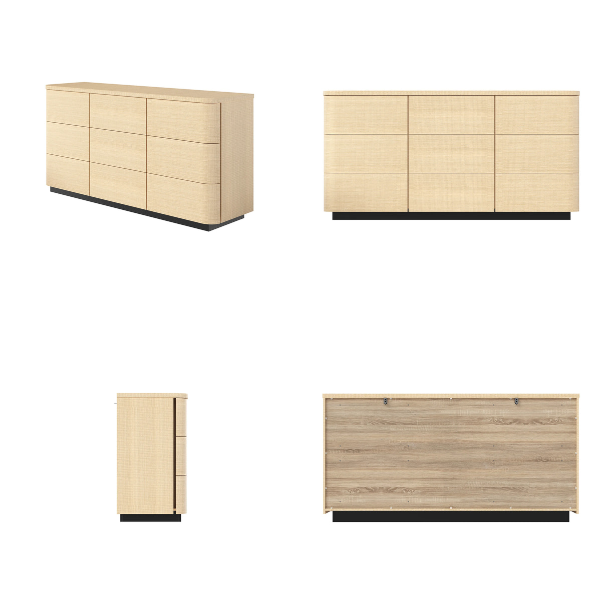 Orbis 9-Drawer Curved Dresser – Natural Wood