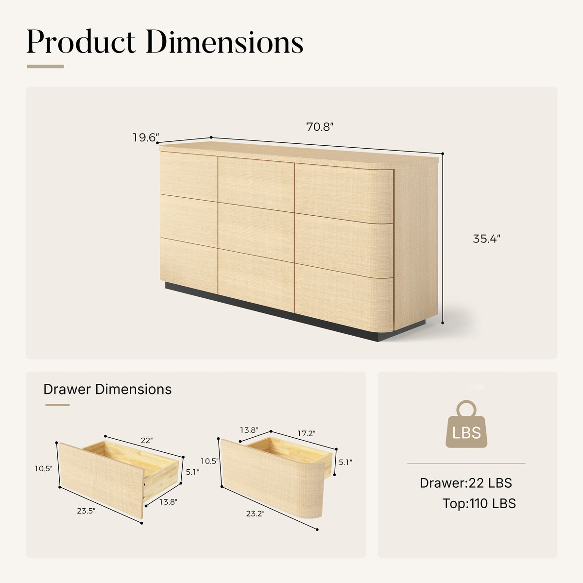 Orbis 9-Drawer Curved Dresser – Natural Wood