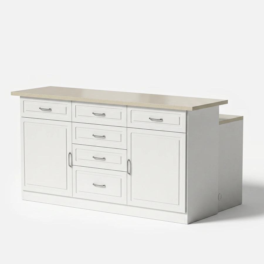 Modern Kitchen Island with Built-In Power Outlet and Dual-Level Tabletop