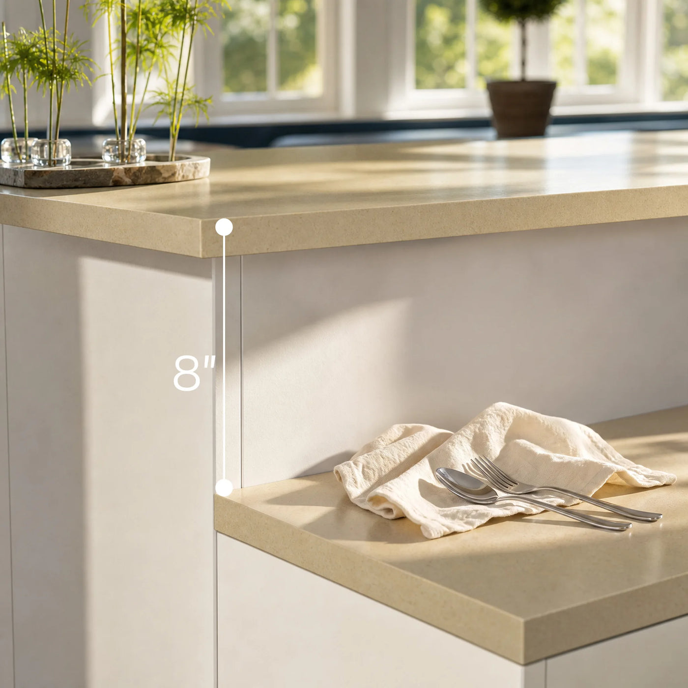 Modern Kitchen Island with Built-In Power Outlet and Dual-Level Tabletop
