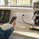 Modern Kitchen Island with Built-In Power Outlet and Dual-Level Tabletop