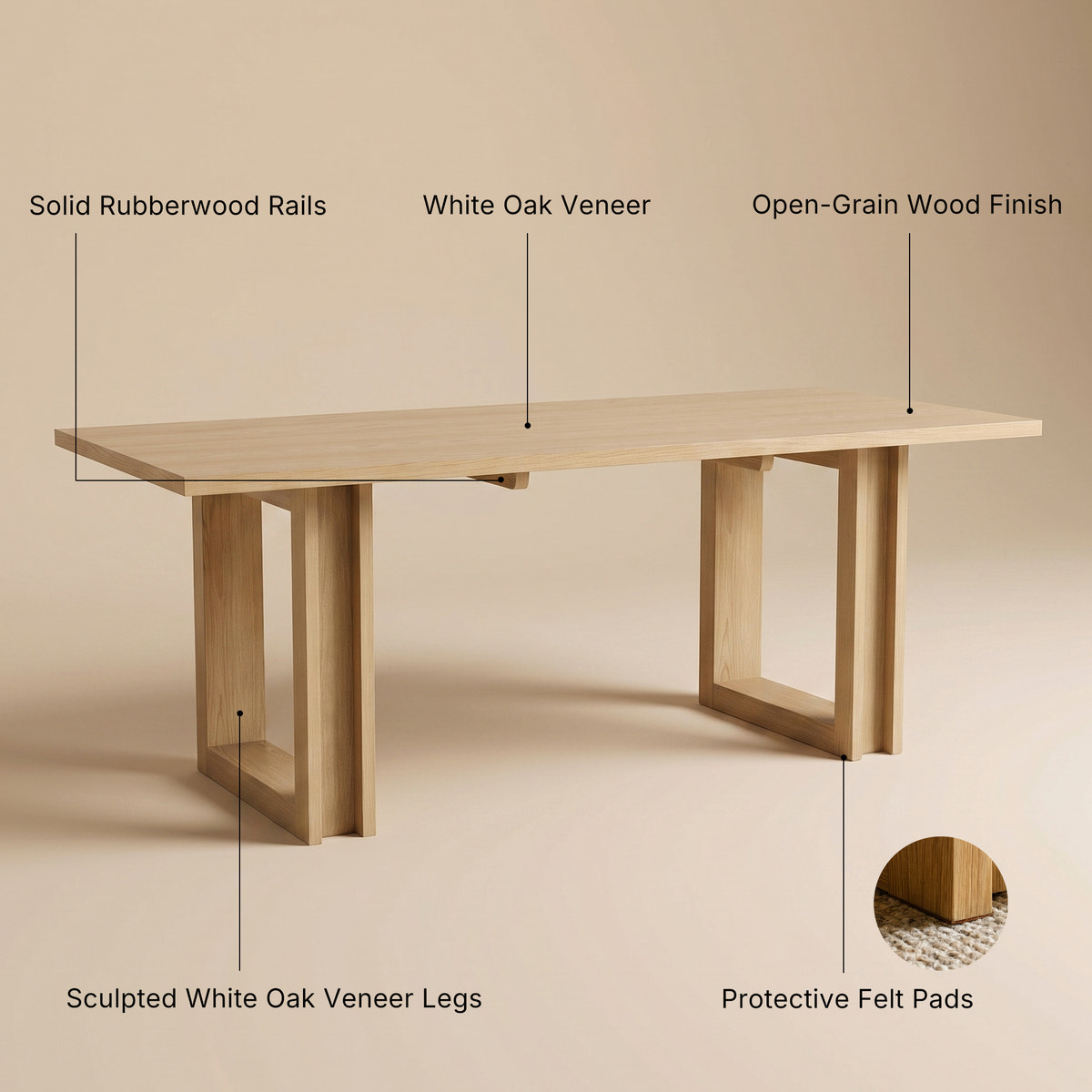 7-Piece Oak Veneer Dining Table Set