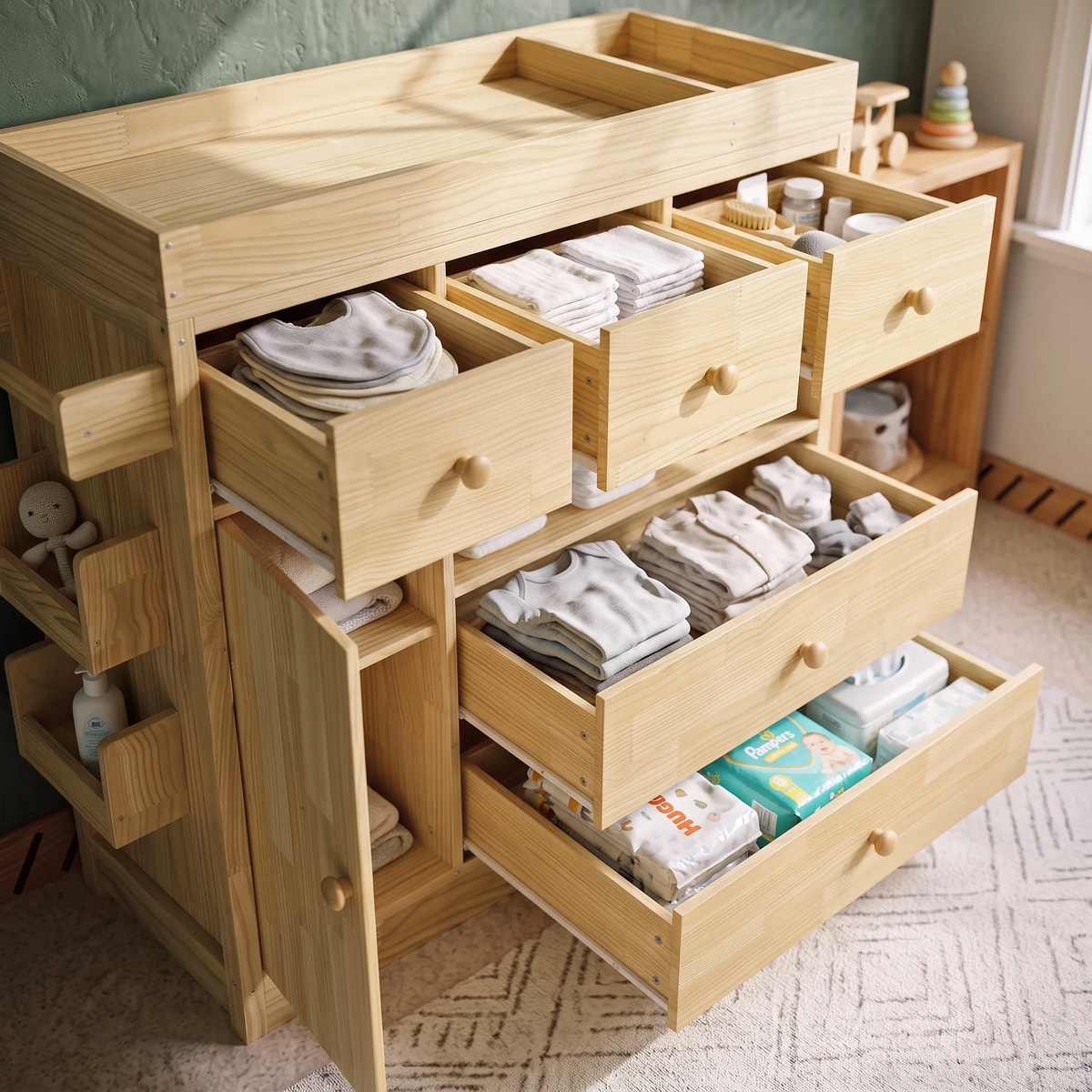 Changing Table with Drawers and Shelf