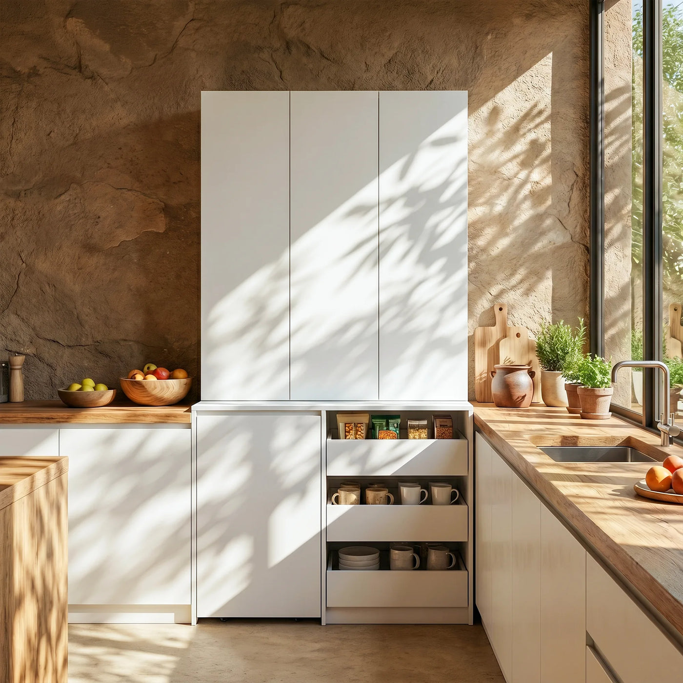 Pantry Cabinet with Rolling Storage Cart