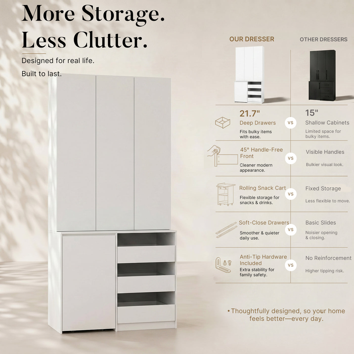 Pantry Cabinet with Rolling Storage Cart