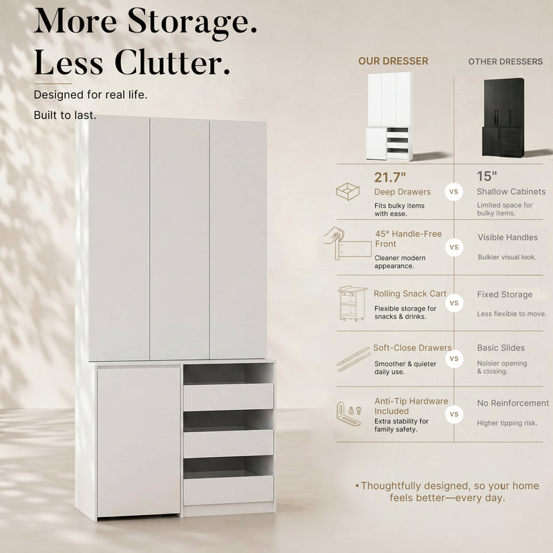 Pantry Cabinet with Rolling Storage Cart