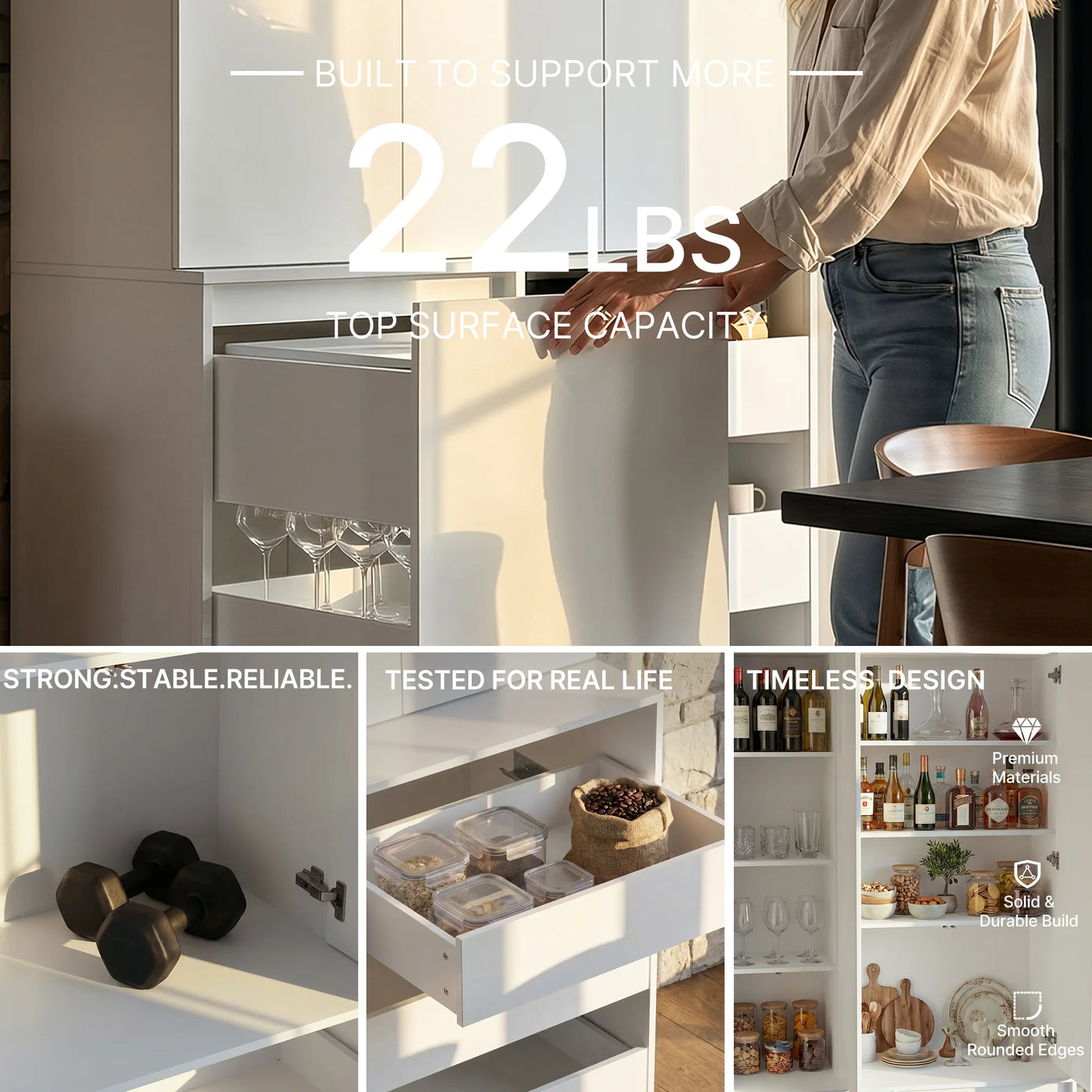 Pantry Cabinet with Rolling Storage Cart