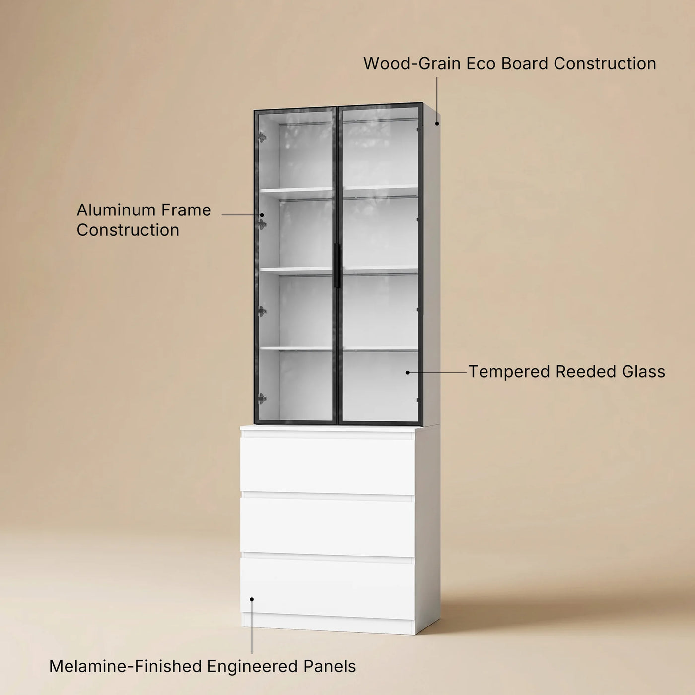 Pantry Cabinet with Glass Doors and LED Lighting