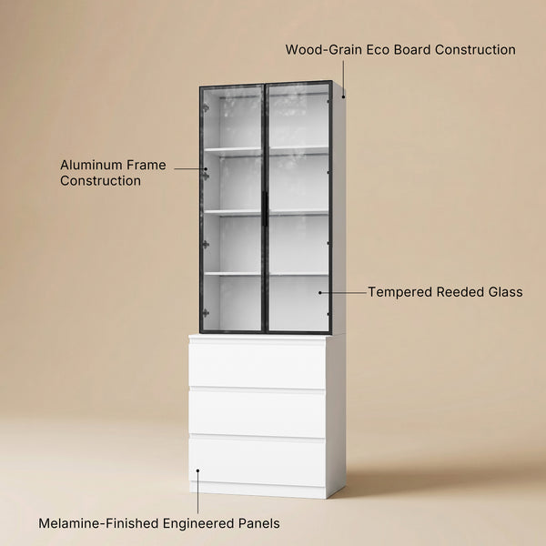 Pantry Cabinet with Glass Doors and LED Lighting