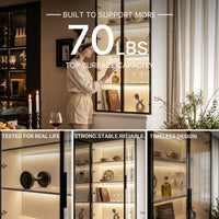 Pantry Cabinet with Glass Doors and LED Lighting