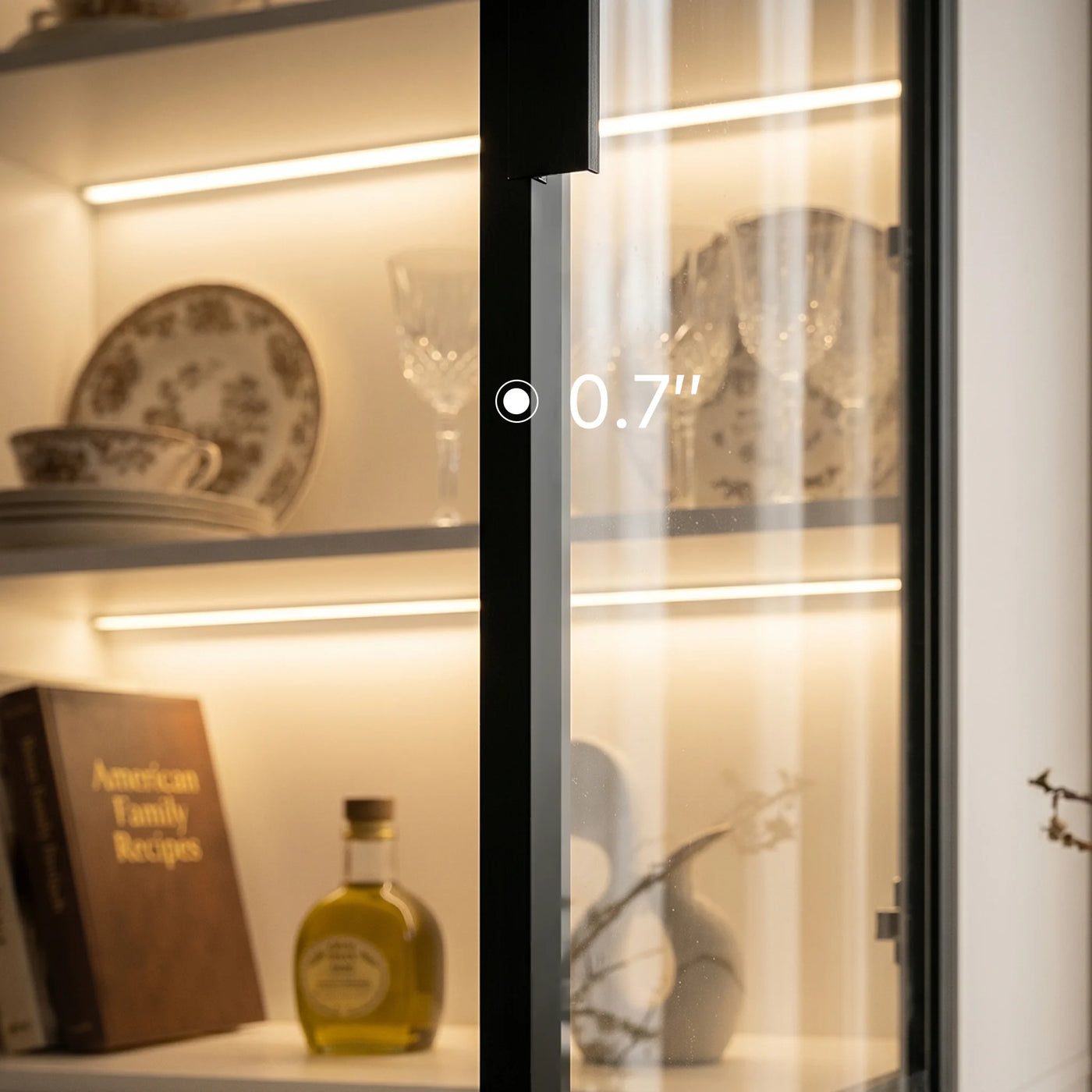 Pantry Cabinet with Glass Doors and LED Lighting