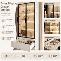 Pantry Cabinet with Glass Doors and LED Lighting