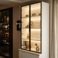 Pantry Cabinet with Glass Doors and LED Lighting