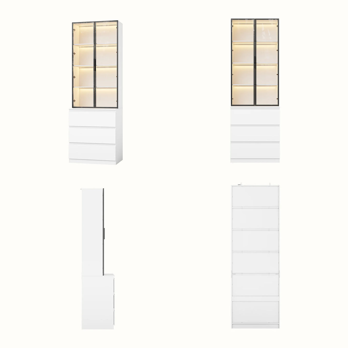 Pantry Cabinet with Glass Doors and LED Lighting
