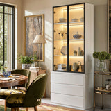 Pantry Cabinet with Glass Doors and LED Lighting