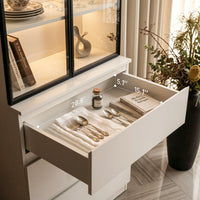 Pantry Cabinet with Glass Doors and LED Lighting