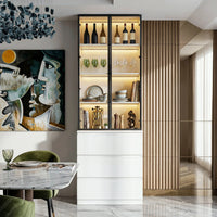 Pantry Cabinet with Glass Doors and LED Lighting