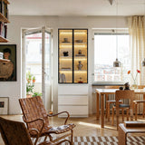 Pantry Cabinet with Glass Doors and LED Lighting