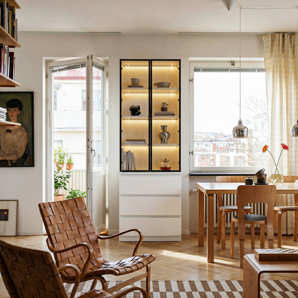 Pantry Cabinet with Glass Doors and LED Lighting