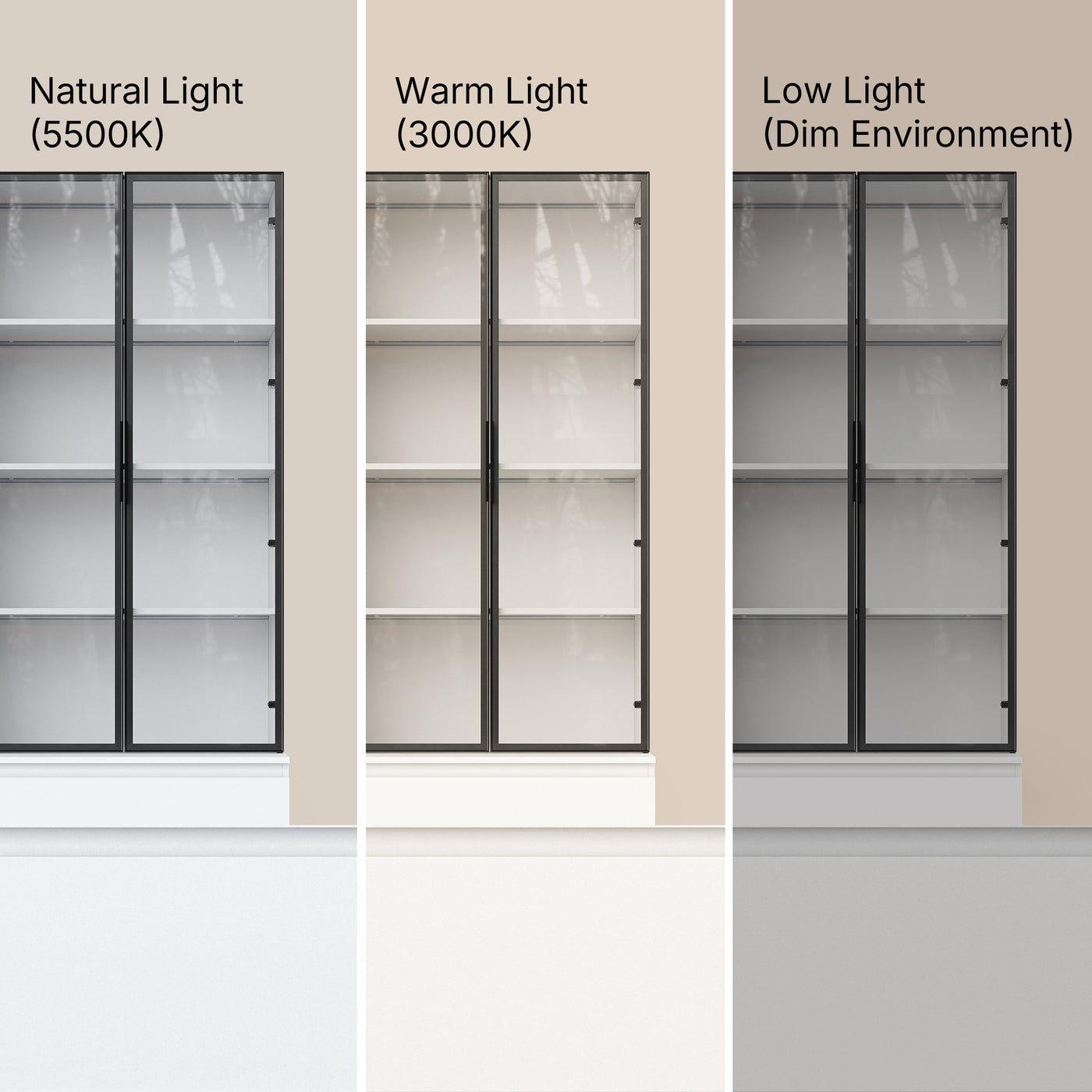 Pantry Cabinet with Glass Doors and LED Lighting