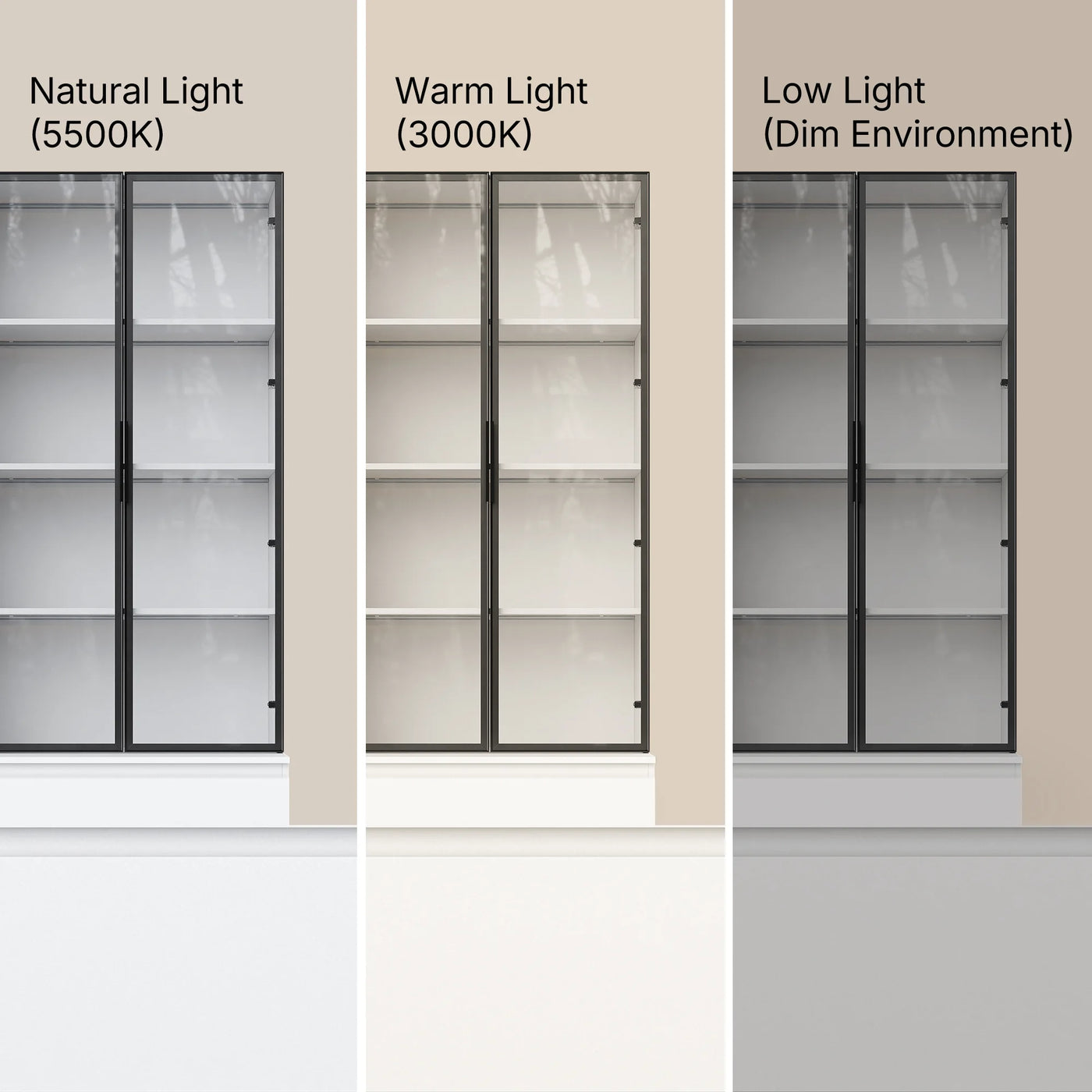 Pantry Cabinet with Glass Doors and LED Lighting