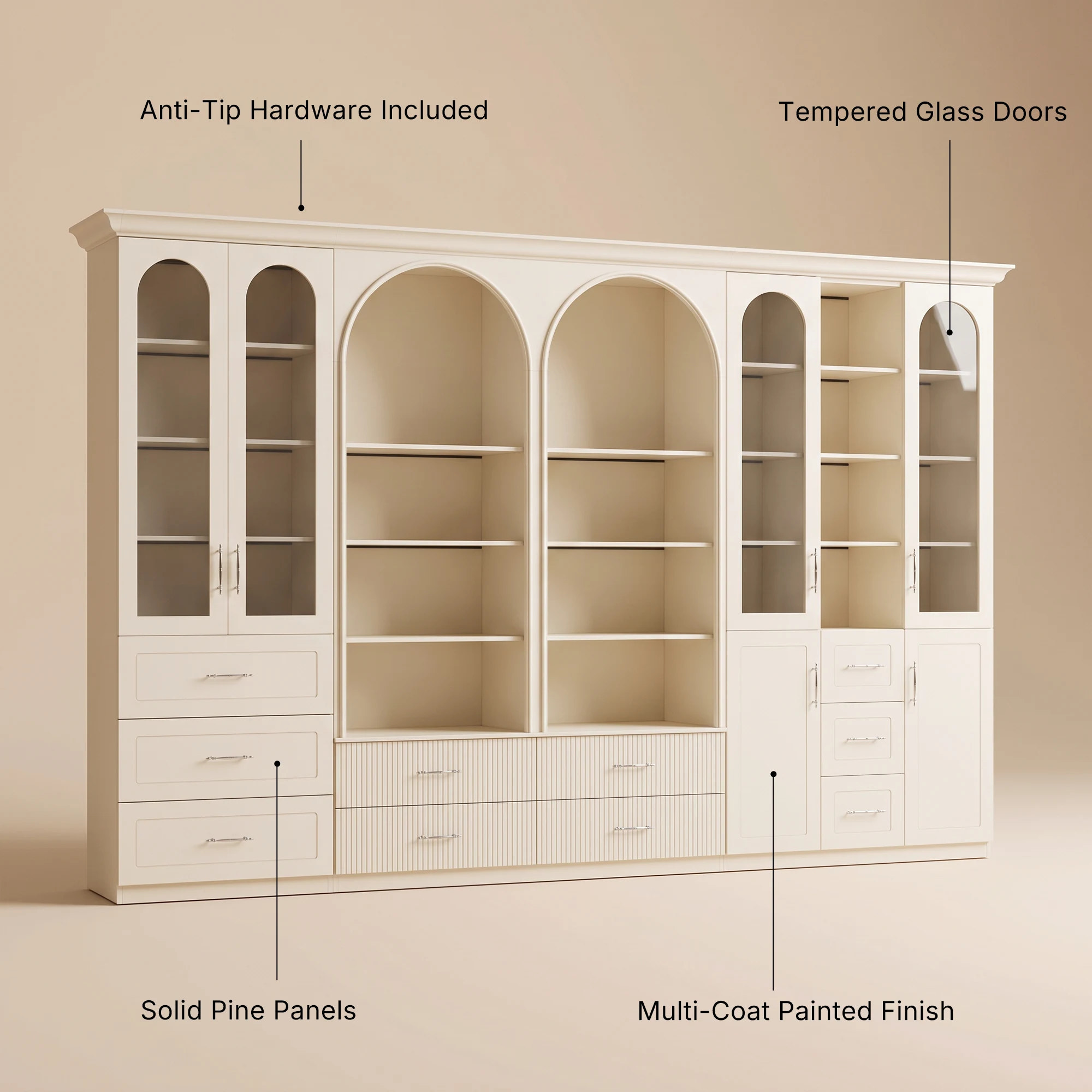 Grand Arched Modular Storage Display Wall Unit with Integrated Lighting